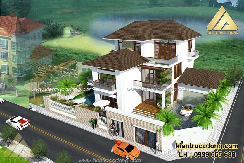 Phối cảnh trên cao mặt bằng ngôi biệt thự 3 tầng ở Hải Phòng